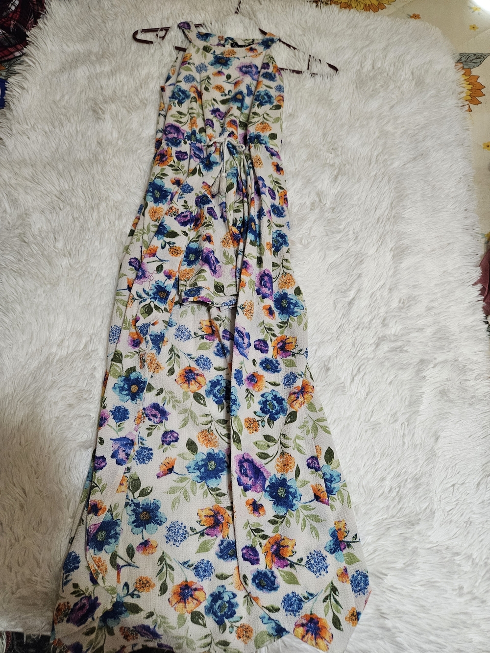 Lush Floral Sleeveless  Romper Dress - Blue & Orange Flowers